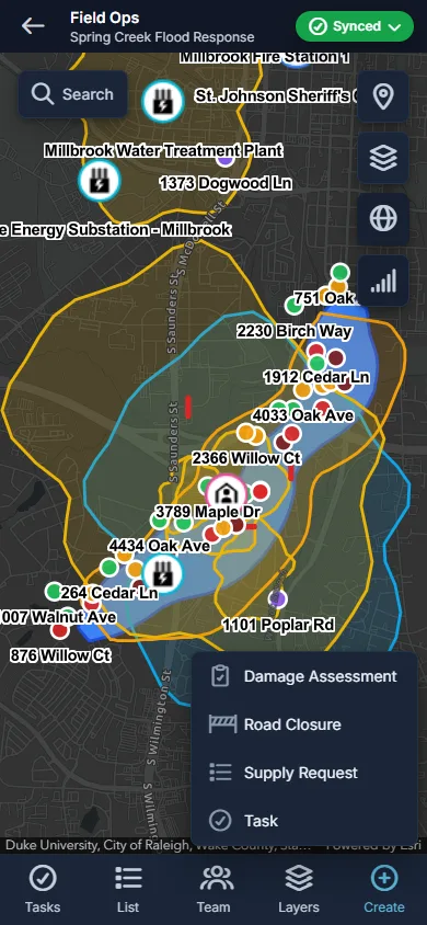 Command Bridge field operations mobile app with offline map and quick-create actions